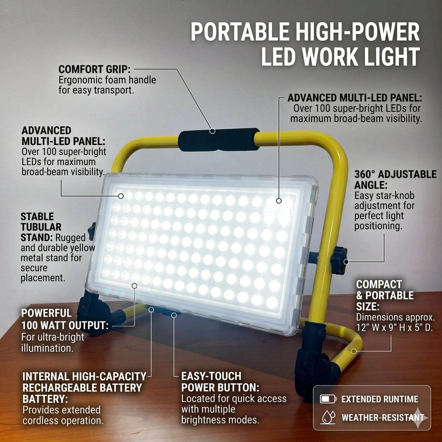 Elsewedy 200W Rechargeable COB LED Work Light - Portable Waterproof Outdoor Floodlight for Camping & Emergency (YMTGD5)