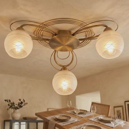 Elsewedy 3-Light Modern Gold Ceiling Light - Curved Milk Glass Globe Flush Mount (1213/3)
