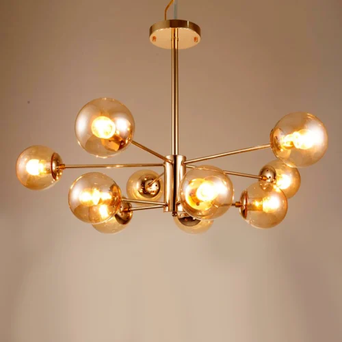 Modern Semi Flush Mount Ceiling Light Fixture 10-Light Sputnik Gold Chandelier with Glass Globe Mid Century Ceiling Lighting for Dinning Room Farmhouse Kitchen Bedroom Living Room 1050/5+5-ELSEWEDY