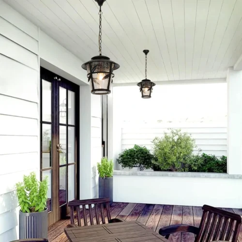 Outdoor E27 Pendant Light, Outdoor Hanging Lights in Rustic Bronze Finish with Crack Glass Design, Waterproof Exterior Hanging Lantern Outdoor Chandelier for Gazebo, Porch, Patio, Hallway, Entryway 1050-1H-ELSEWEDY - Image 4