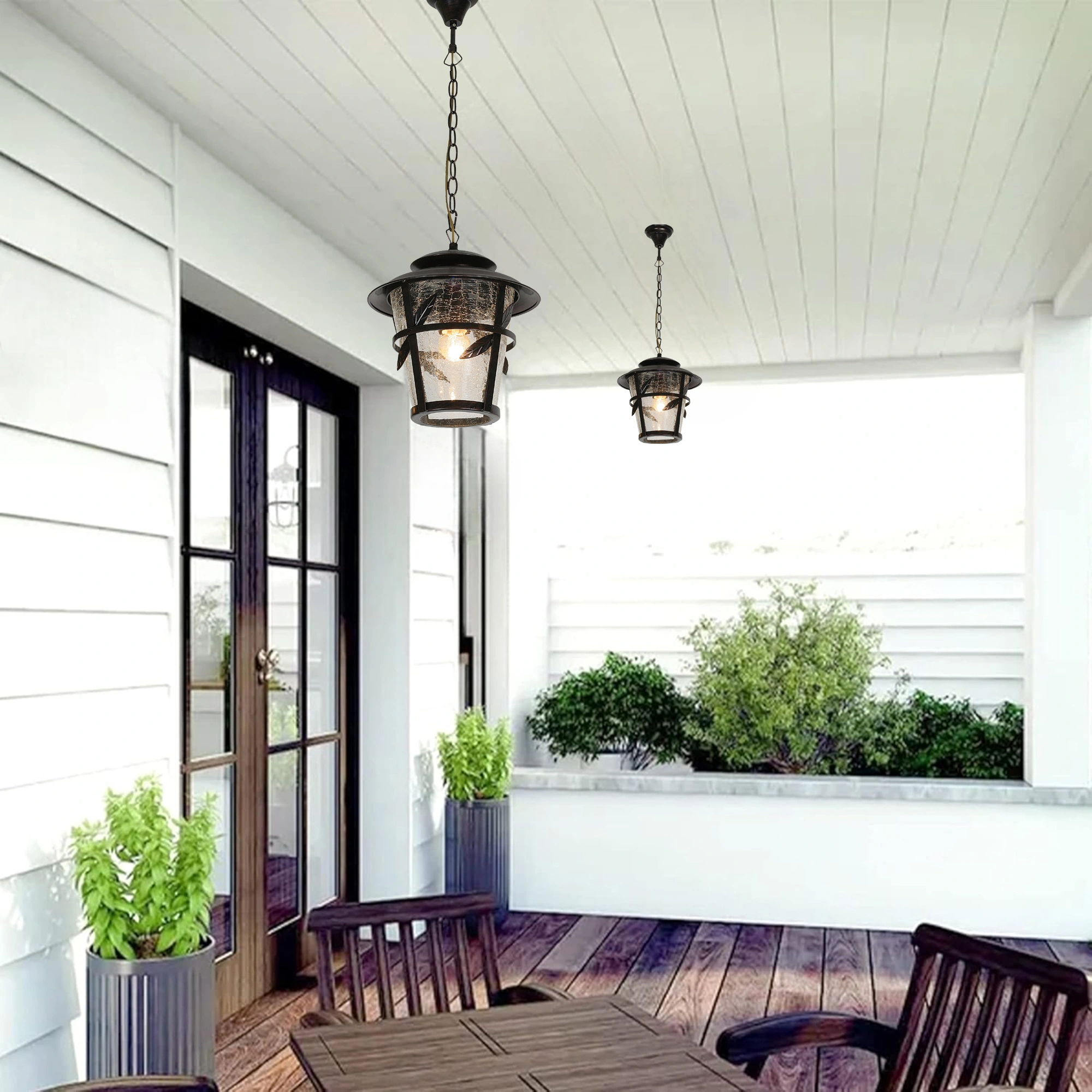Outdoor E27 Pendant Light, Outdoor Hanging Lights in Rustic Bronze Finish with Crack Glass Design, Waterproof Exterior Hanging Lantern Outdoor Chandelier for Gazebo, Porch, Patio, Hallway, Entryway 1050-1H-ELSEWEDY - Image 4