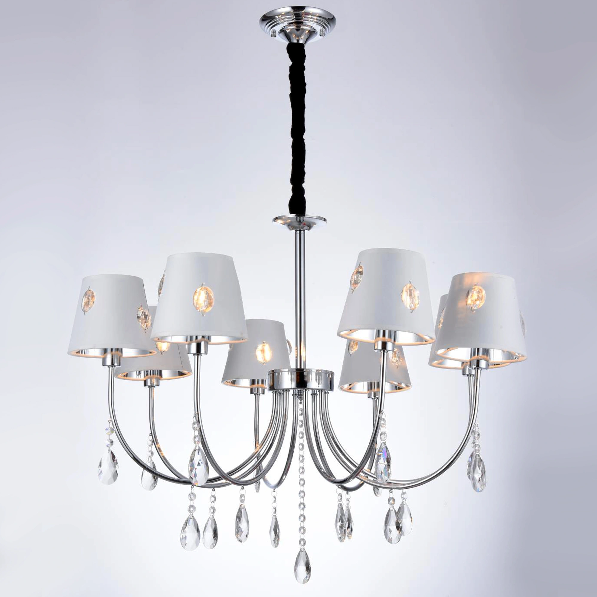 8-Light Modern Pendant Light with White Shades, 36cm Chromium Color Chandelier for Dining Room, Classic Pendant Ceiling Light Fixture w/ E14 Base Lamp for Living Room Hallway Bedroom Height Adjustable 1205/8-ELSEWEDY