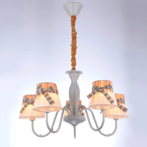 Elsewedy Fabric Pendant Light, Large Modern Hanging Ceiling Chandelier Fixture with Fabric Shade, Ideal for Dining Room, Living Room, Bedroom, and Kitchen White Color 1209/5-ELSEWEDY