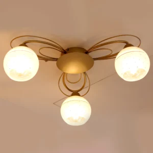 Elsewedy 3-Lights Semi Flush Mount Ceiling Light Fixture Gold Light Fixture Bend Modeling with Milk Glass Globe for Bedroom, Living Room, Dinning Room Foyer Hallway 1213/3-ELSEWEDY