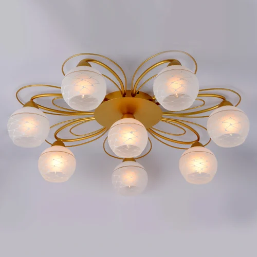Elsewedy 8-Lights Semi Flush Mount Ceiling Light Fixture Gold Light Fixture Bend Modeling with Milk Glass Globe for Bedroom, Living Room, Dinning Room Foyer Hallway 1213/8-ELSEWEDY