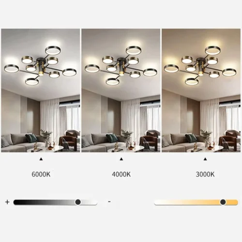 Ceiling Light 80W Modern Chandelier LED Ceiling Lamp, For Living Room Dining Room Bedroom, Creative Simple Ceiling Lamp-Black tricolor light 120 * 26cm 1315/8-BK+GD-ELSEWED - Image 3