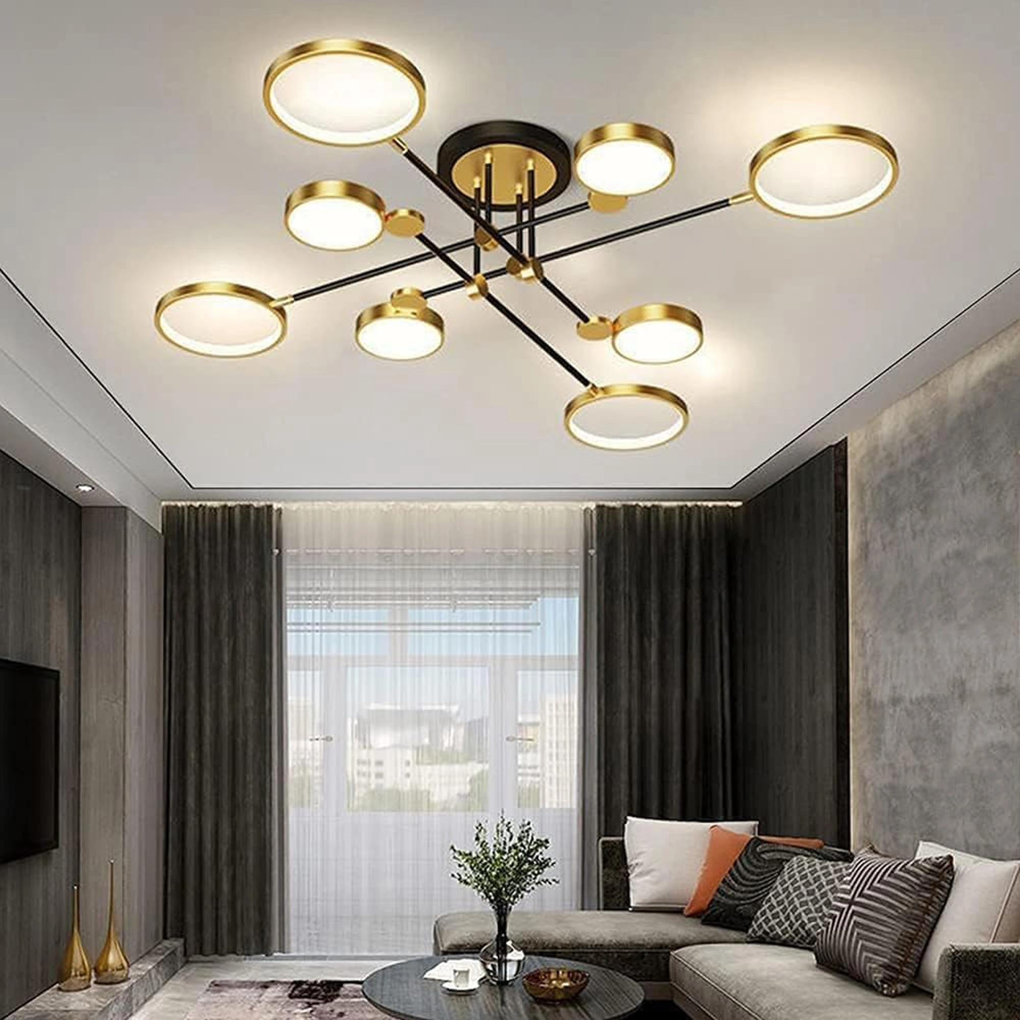 Ceiling Light 80W Modern Chandelier LED Ceiling Lamp, For Living Room Dining Room Bedroom, Creative Simple Ceiling Lamp-Black tricolor light 120 * 26cm 1315/8-BK+GD-ELSEWED