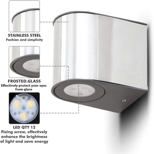 Outside Wall Light Aluminum Up Down Outdoor Wall lamp, 9W Exterior Wall Sconce, IP54 Waterproof Garden Lights for Front Door, Patio, Terrace, Hallway, Garage, Porch EGYLUX 1890S-9W-WW-EGX - Image 2