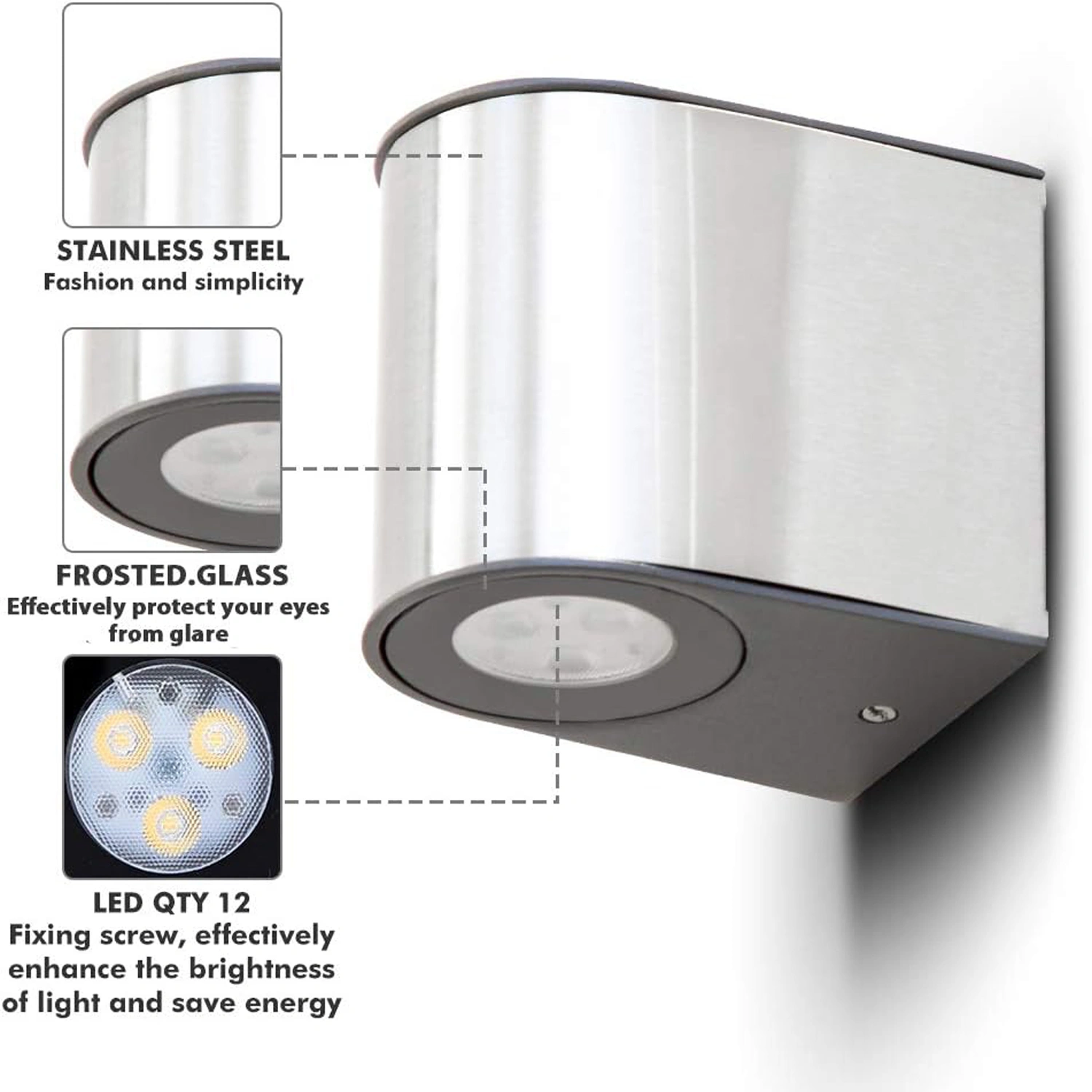 Outside Wall Light Aluminum Up Down Outdoor Wall lamp, 9W Exterior Wall Sconce, IP54 Waterproof Garden Lights for Front Door, Patio, Terrace, Hallway, Garage, Porch EGYLUX 1890S-9W-WW-EGX - Image 2