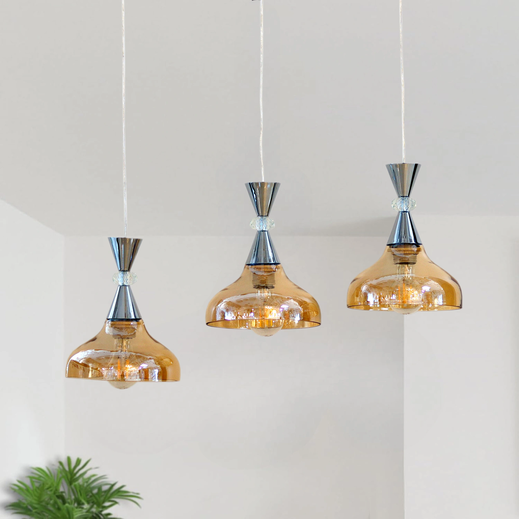 3-Light Pendant Lighting, 3 Pendant Light Fixture for Kitchen Island, Dining Lamp Ceiling Hanging, with Adjustable Cord and Glass Shade for Farmhouse Living Dining Room Bar E27*3 Iron and Glass Amber Color 2058/3-ELSEWEDY