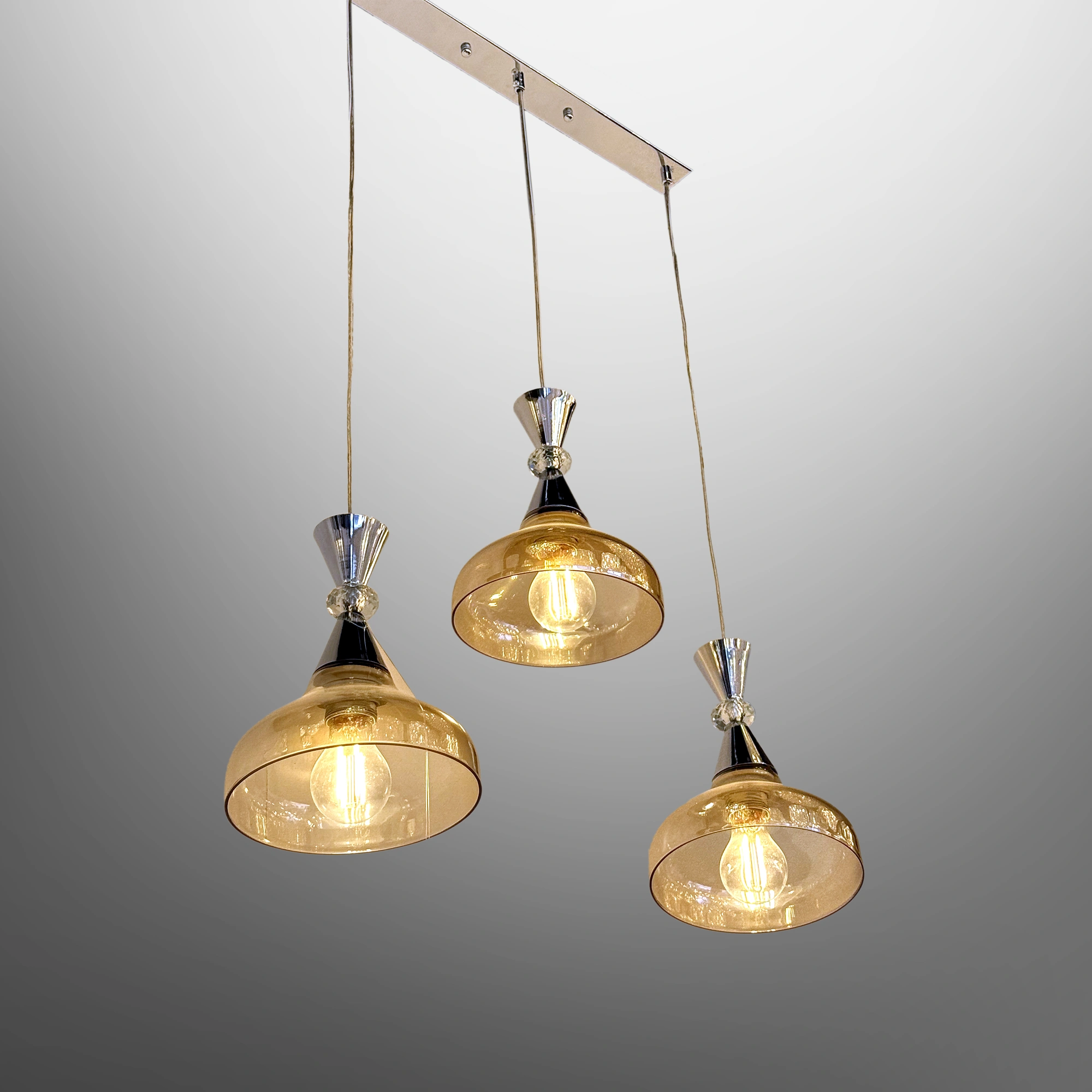 3-Light Pendant Lighting, 3 Pendant Light Fixture for Kitchen Island, Dining Lamp Ceiling Hanging, with Adjustable Cord and Glass Shade for Farmhouse Living Dining Room Bar E27*3 Iron and Glass Amber Color 2058/3-ELSEWEDY - Image 4