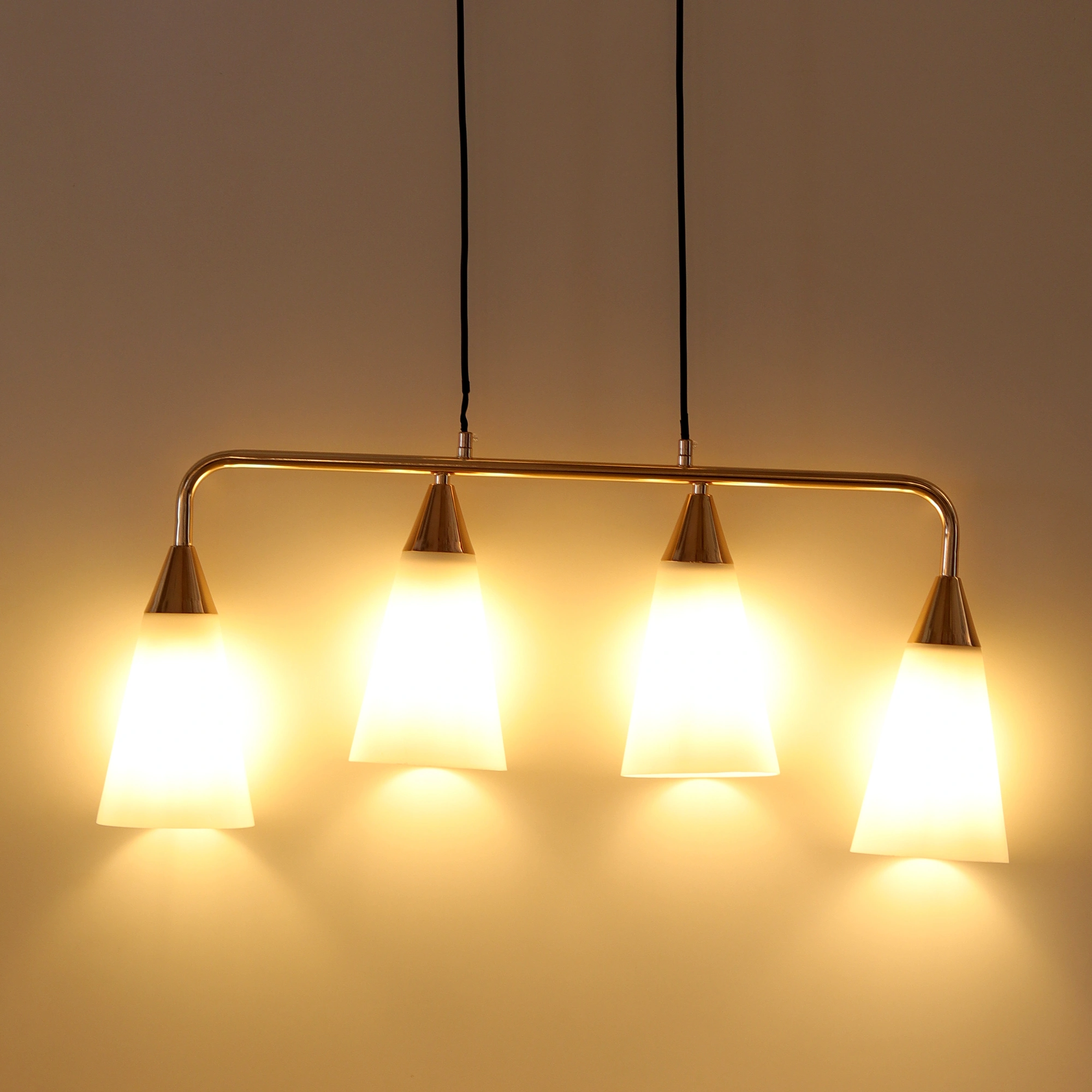 Pendant Light 4-Heads Glass Hanging Lamp Indoor Adjustable Restaurant Iron Chandelier Drop Light Clothing Store Cafe Decoration Ceiling Lighting E27*4 Iron and Glass White/Gold Color 2066/4-ELSEWEDY - Image 5