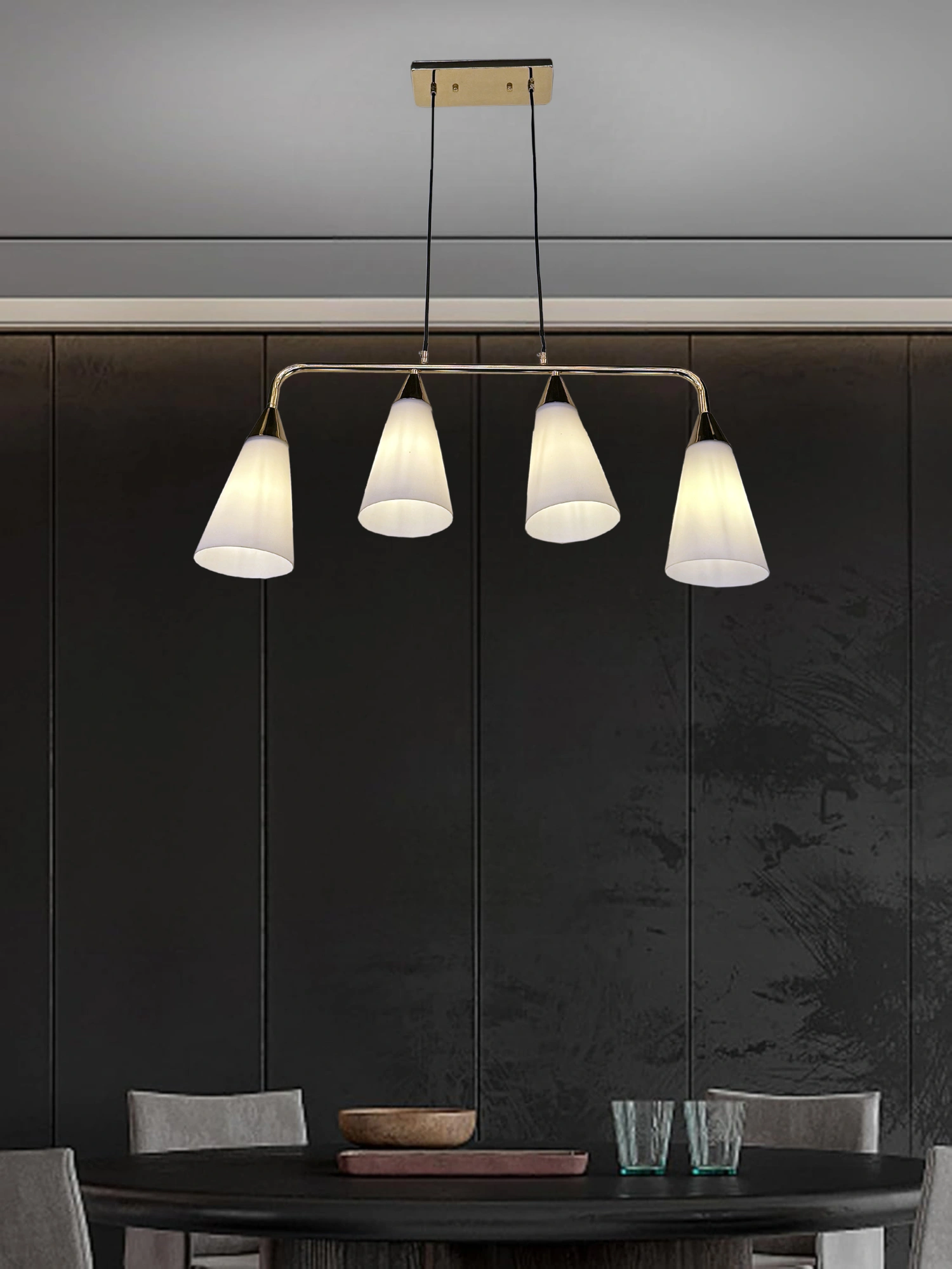 Pendant Light 4-Heads Glass Hanging Lamp Indoor Adjustable Restaurant Iron Chandelier Drop Light Clothing Store Cafe Decoration Ceiling Lighting E27*4 Iron and Glass White/Gold Color 2066/4-ELSEWEDY - Image 2