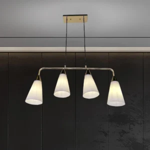Pendant Light 4-Heads Glass Hanging Lamp Indoor Adjustable Restaurant Iron Chandelier Drop Light Clothing Store Cafe Decoration Ceiling Lighting E27*4 Iron and Glass White/Gold Color 2066/4-ELSEWEDY