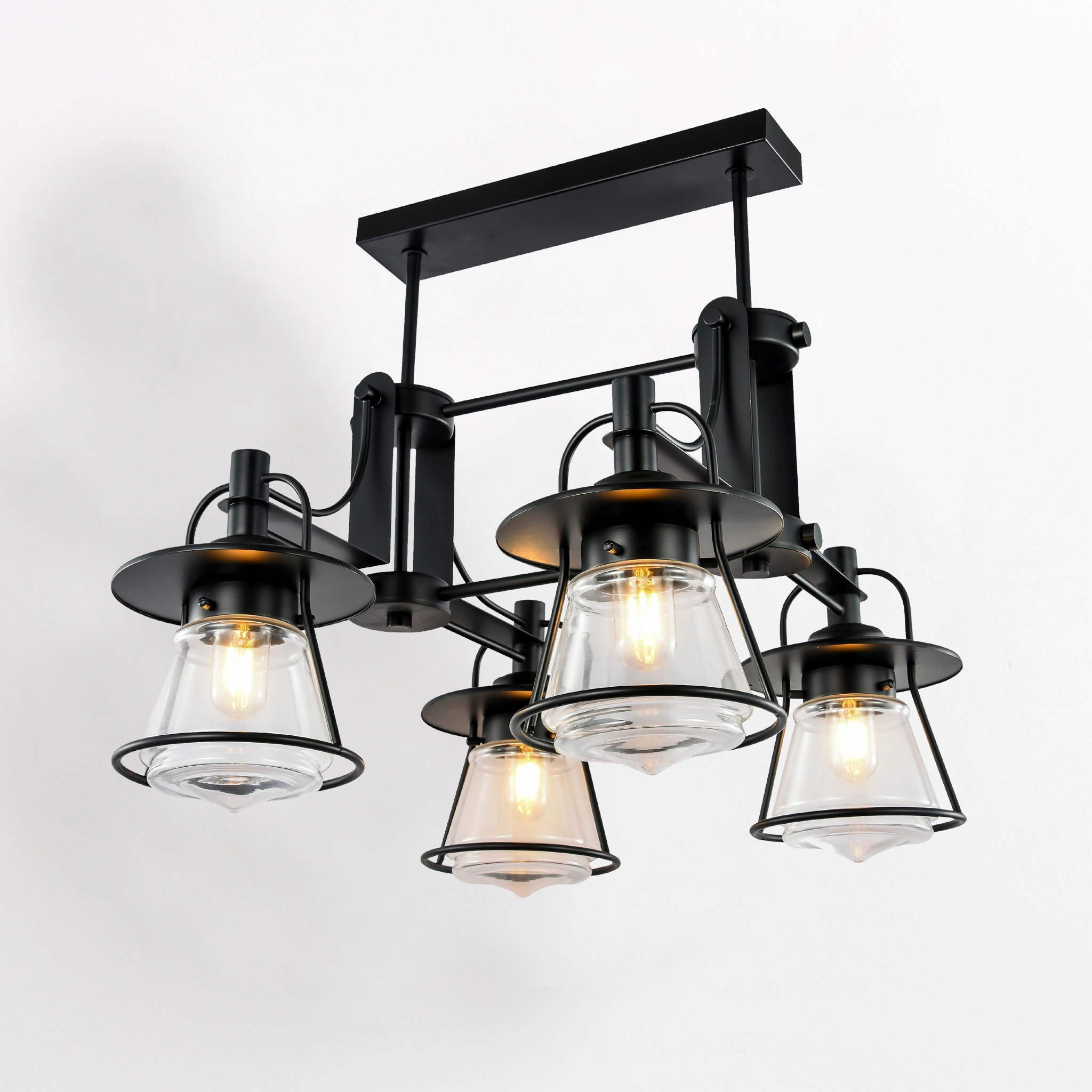 Dining Room Crystal Ceiling Light Fixture, 4-Light E27 Base Lamps Semi Flush Mount Ceiling Light Modern Ceiling Light with Clear Crystal Shade for Living Room Kitchen Entryway 2075-4H-ELSEWEDY