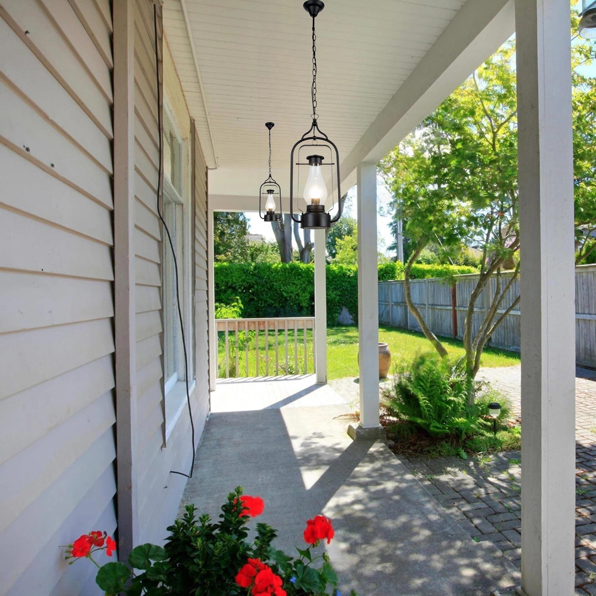 Outdoor E27 Pendant Light, Outdoor Hanging Lights in Black Finish with Bubble Glass Design, Waterproof Exterior Hanging Lantern Outdoor Chandelier for Gazebo, Porch, Patio, Hallway, Entryway 2083-1H-ELSEWEDY - Image 4