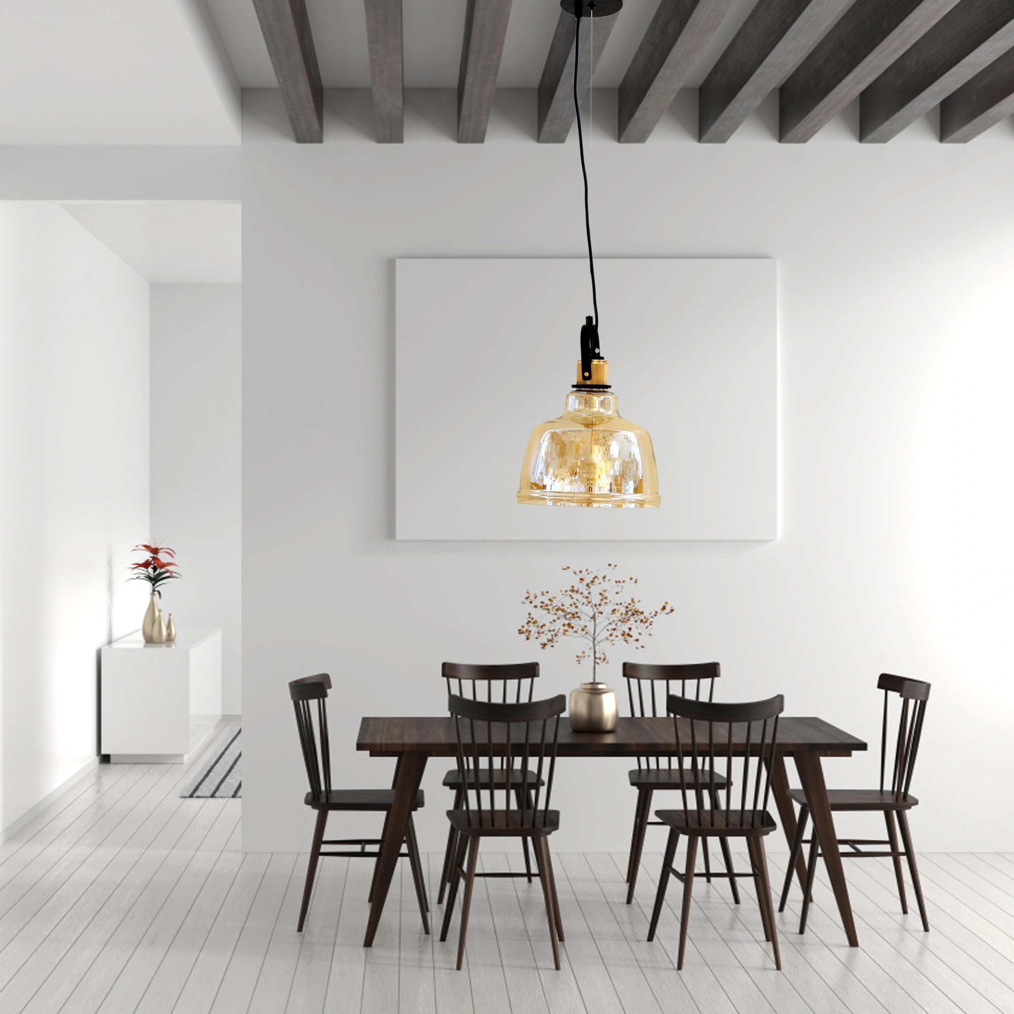 Kitchen Island Pendant Light Fixtures 3000K LED Amber Modern Ceiling Hanging Lighting Amber Glass Shade Nordic Style Adjustable Pendant Lamp for Dining Room Bedroom Hallway 2109/1-ELSEWEDY - Image 3