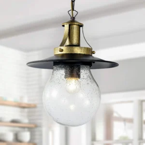 Outdoor E27 Pendant Light, Outdoor Hanging Lights in Yellow Golden Finish with Bubble Glass Design, Waterproof Exterior Hanging Lantern Outdoor Chandelier for Gazebo, Porch, Patio, Hallway, Entryway 2165-1H-ELSEWEDY