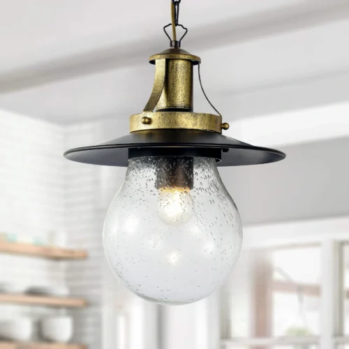 Outdoor E27 Pendant Light, Outdoor Hanging Lights in Yellow Golden Finish with Bubble Glass Design, Waterproof Exterior Hanging Lantern Outdoor Chandelier for Gazebo, Porch, Patio, Hallway, Entryway 2165-1H-ELSEWEDY