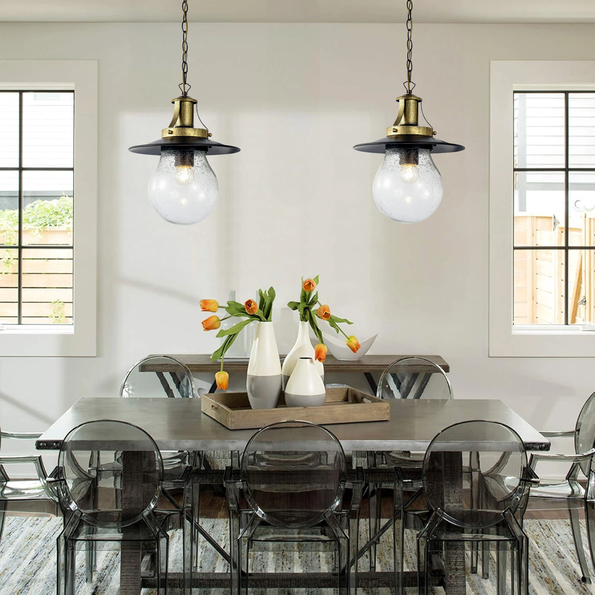 Outdoor E27 Pendant Light, Outdoor Hanging Lights in Yellow Golden Finish with Bubble Glass Design, Waterproof Exterior Hanging Lantern Outdoor Chandelier for Gazebo, Porch, Patio, Hallway, Entryway 2165-1H-ELSEWEDY - Image 2
