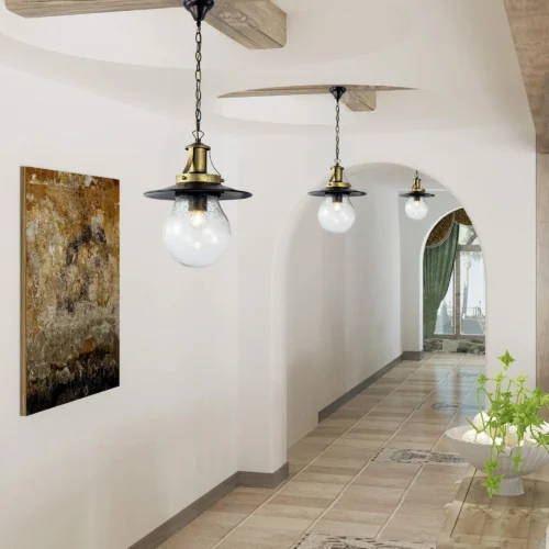 Outdoor E27 Pendant Light, Outdoor Hanging Lights in Yellow Golden Finish with Bubble Glass Design, Waterproof Exterior Hanging Lantern Outdoor Chandelier for Gazebo, Porch, Patio, Hallway, Entryway 2165-1H-ELSEWEDY - Image 4