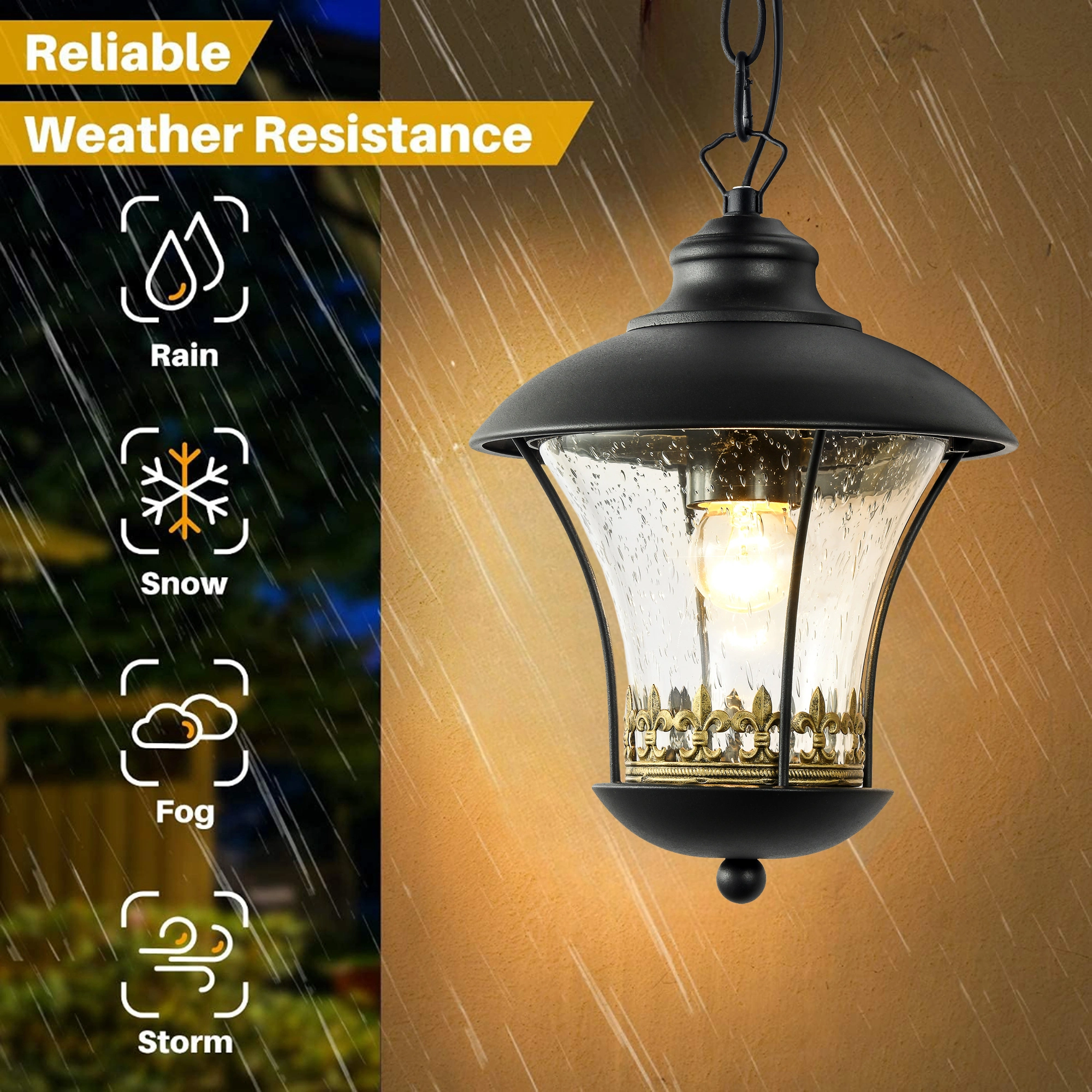 Outdoor E27 Pendant Light, Outdoor Hanging Lights in Black Finish with Bubble Glass Design, Waterproof Exterior Hanging Lantern Outdoor Chandelier for Gazebo, Porch, Patio, Hallway, Entryway 2218-1H-ELSEWEDY - Image 5