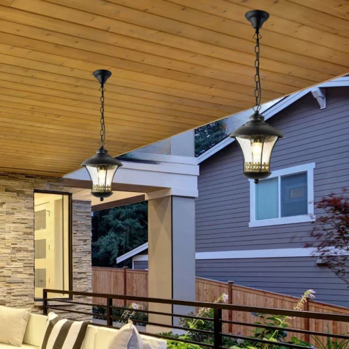 Outdoor E27 Pendant Light, Outdoor Hanging Lights in Black Finish with Bubble Glass Design, Waterproof Exterior Hanging Lantern Outdoor Chandelier for Gazebo, Porch, Patio, Hallway, Entryway 2218-1H-ELSEWEDY - Image 4