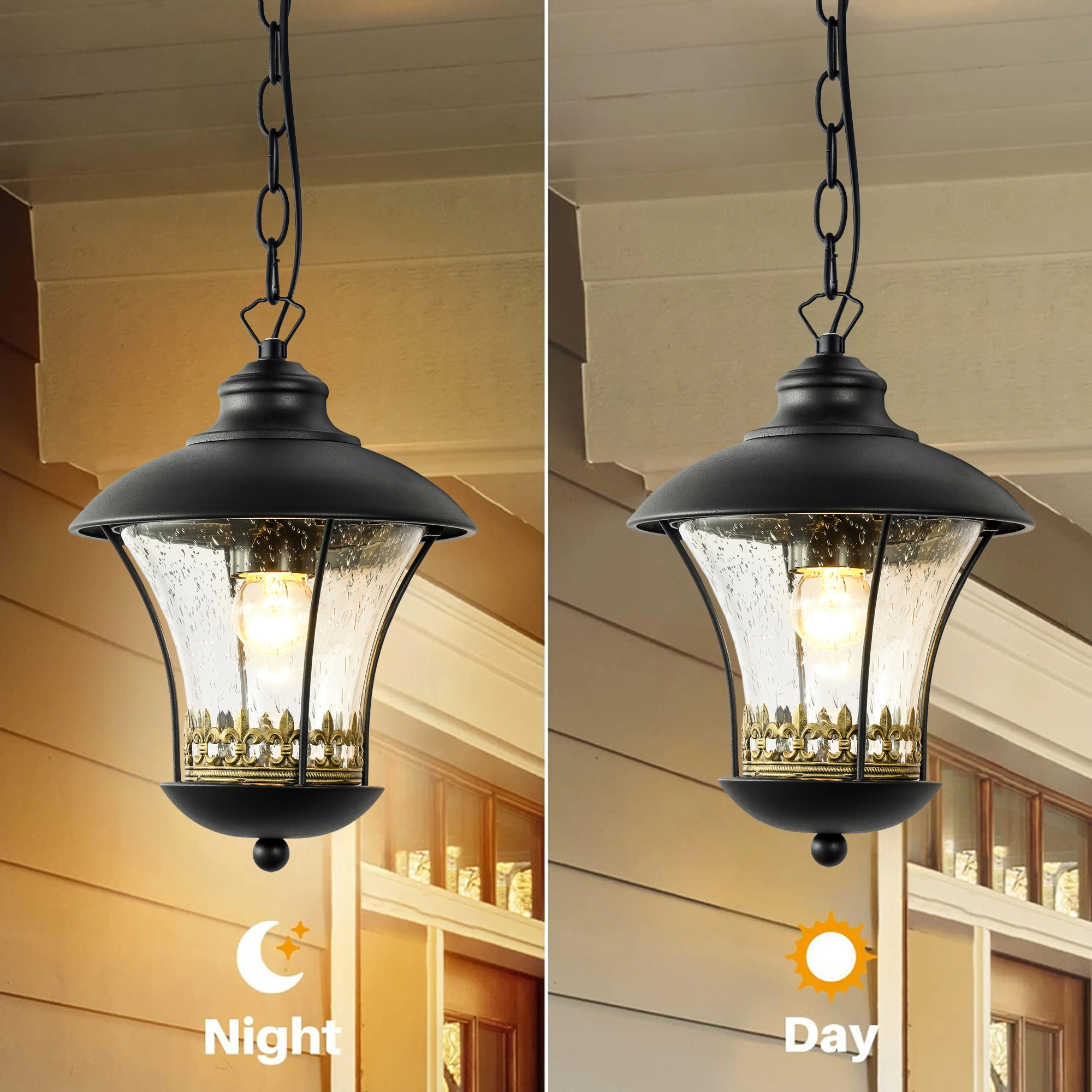 Outdoor E27 Pendant Light, Outdoor Hanging Lights in Black Finish with Bubble Glass Design, Waterproof Exterior Hanging Lantern Outdoor Chandelier for Gazebo, Porch, Patio, Hallway, Entryway 2218-1H-ELSEWEDY - Image 3