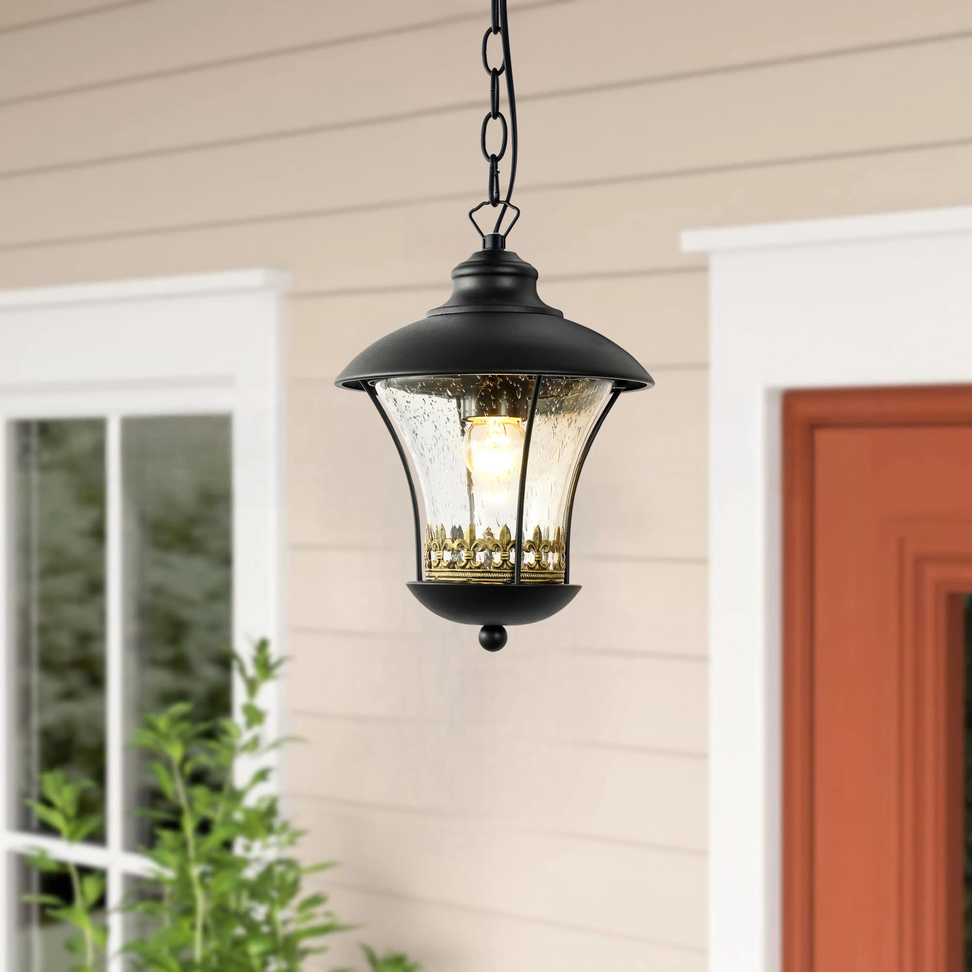 Outdoor E27 Pendant Light, Outdoor Hanging Lights in Black Finish with Bubble Glass Design, Waterproof Exterior Hanging Lantern Outdoor Chandelier for Gazebo, Porch, Patio, Hallway, Entryway 2218-1H-ELSEWEDY - Image 2