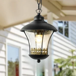 Outdoor E27 Pendant Light, Outdoor Hanging Lights in Black Finish with Bubble Glass Design, Waterproof Exterior Hanging Lantern Outdoor Chandelier for Gazebo, Porch, Patio, Hallway, Entryway 2218-1H-ELSEWEDY