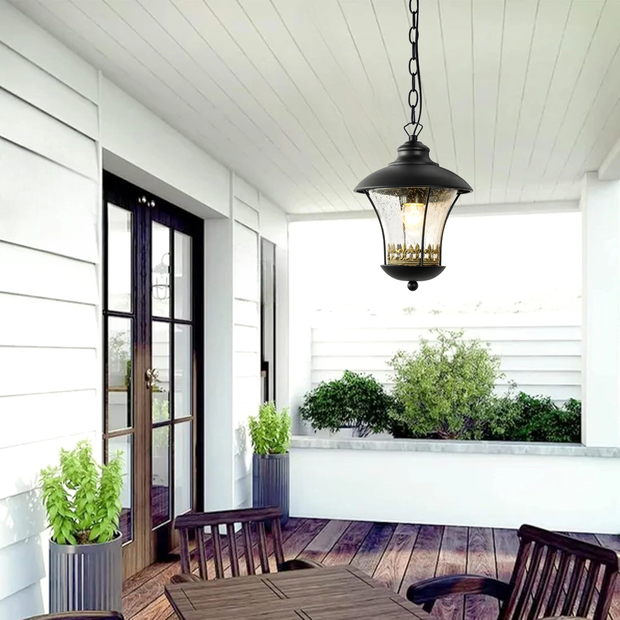 Outdoor E27 Pendant Light, Outdoor Hanging Lights in Black Finish with Bubble Glass Design, Waterproof Exterior Hanging Lantern Outdoor Chandelier for Gazebo, Porch, Patio, Hallway, Entryway 2218-1H-ELSEWEDY - Image 6