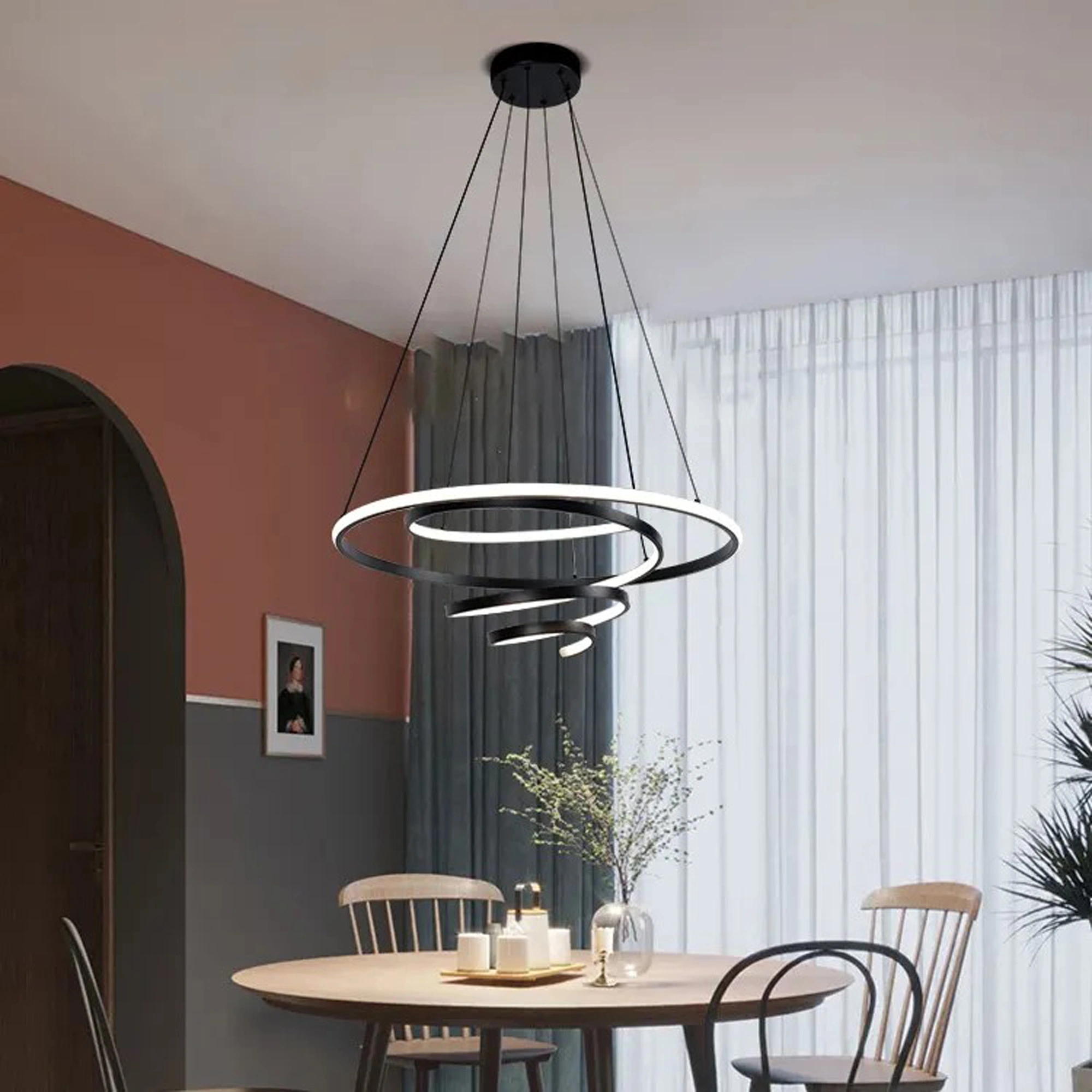 Modern LED Chandelier Black LED Pendant Light for Dining Room Light Fixture Over Table Modern Kitchen Island Lighting High Ceiling with Remote for Living Room 23004-D01A-BK-ELSEWEDY - Image 2