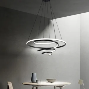 Modern LED Chandelier Black LED Pendant Light for Dining Room Light Fixture Over Table Modern Kitchen Island Lighting High Ceiling with Remote for Living Room 23004-D01A-BK-ELSEWEDY