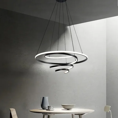 Modern LED Chandelier Black LED Pendant Light for Dining Room Light Fixture Over Table Modern Kitchen Island Lighting High Ceiling with Remote for Living Room 23004-D01A-BK-ELSEWEDY