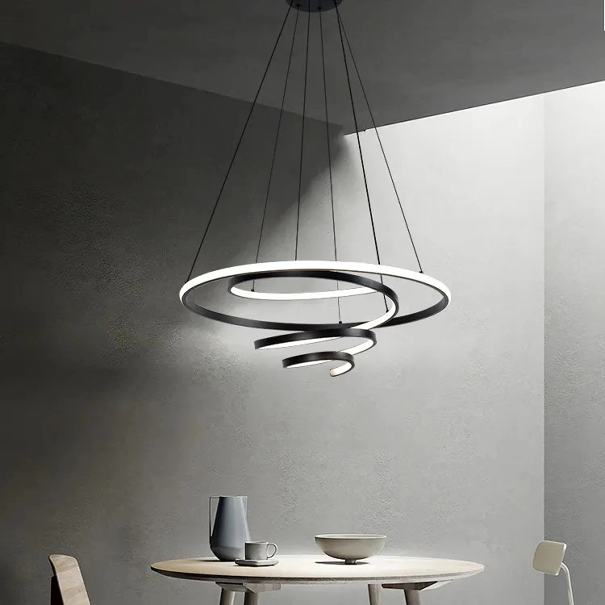 Modern LED Chandelier Black LED Pendant Light for Dining Room Light Fixture Over Table Modern Kitchen Island Lighting High Ceiling with Remote for Living Room 23004-D01A-BK-ELSEWEDY