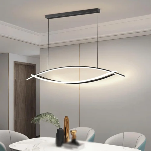Modern LED Chandelier, Arch Black Chandelier, Adjustable Height Luxury Led Pendant Light for High Ceiling Living Room, Bedroom, Dining Room, Kitchen Island 24021-BL-ELSEWEDY