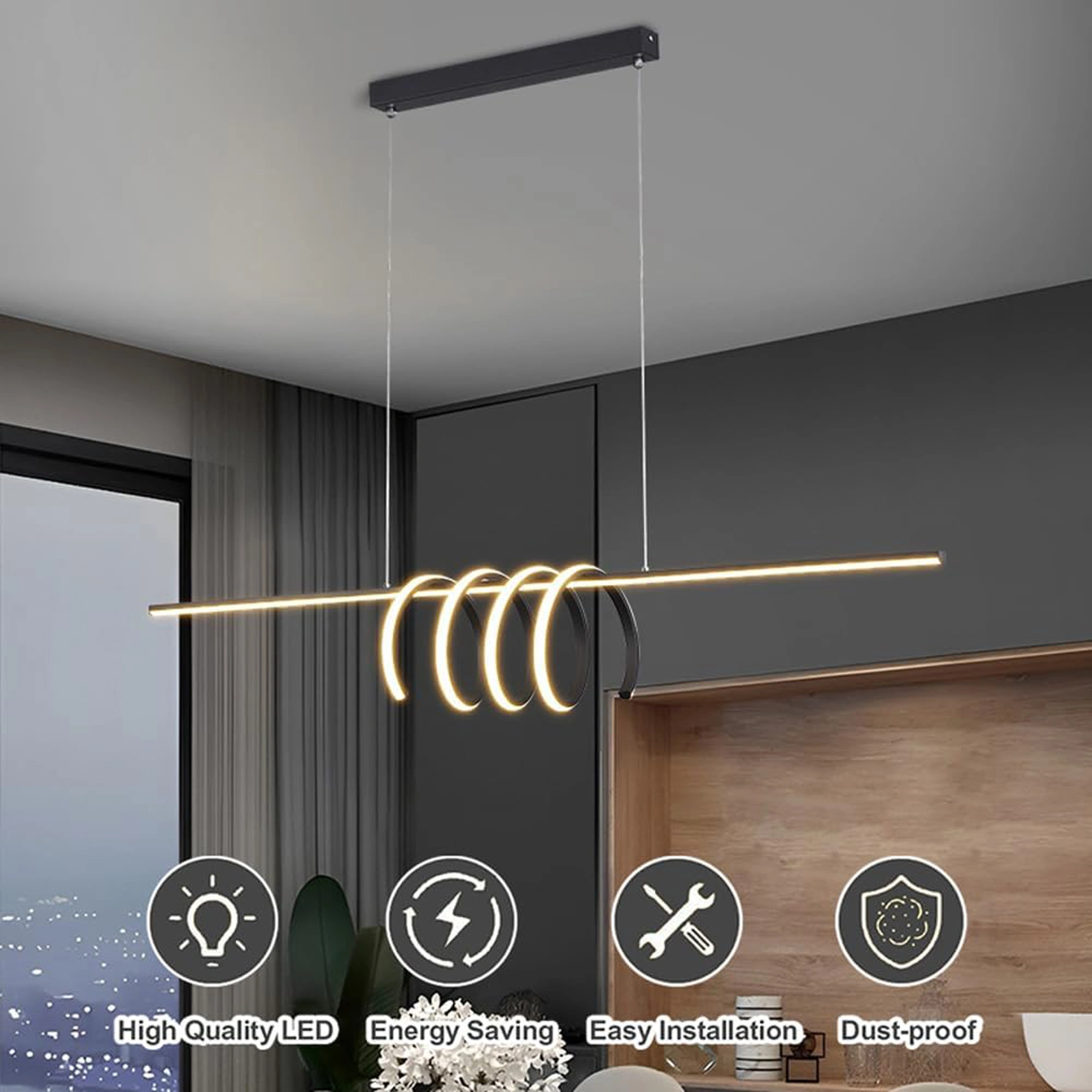 Hanging Lamp , Nordic Metal Strip Pendant Light Modern Home Dining Table Chandelier LED Tricolor Dimmable Ceiling Hanging Lamp Simplicity Office Cafe Decor Suspended Light Fixture - Image 2