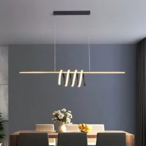 Hanging Lamp , Nordic Metal Strip Pendant Light Modern Home Dining Table Chandelier LED Tricolor Dimmable Ceiling Hanging Lamp Simplicity Office Cafe Decor Suspended Light Fixture