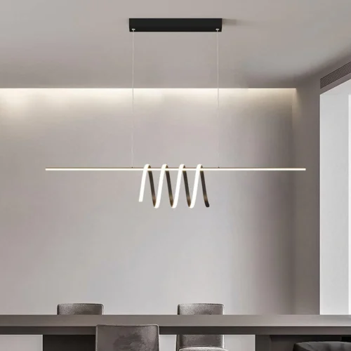 Hanging Lamp , Nordic Metal Strip Pendant Light Modern Home Dining Table Chandelier LED Tricolor Dimmable Ceiling Hanging Lamp Simplicity Office Cafe Decor Suspended Light Fixture - Image 6