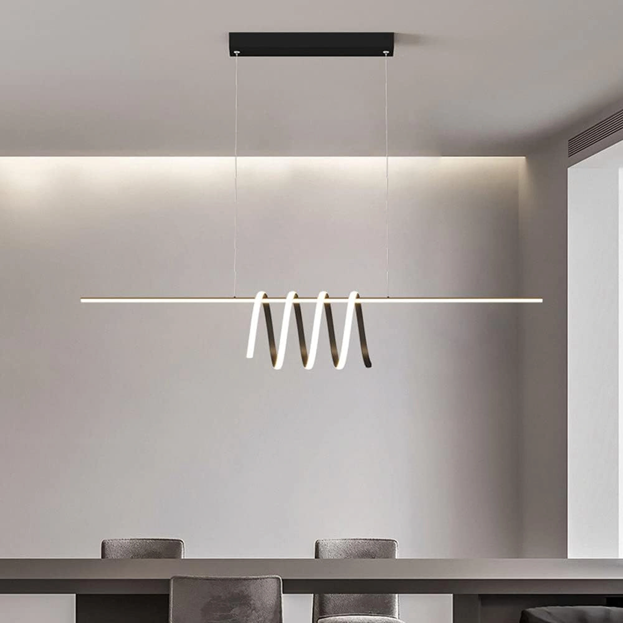 Hanging Lamp , Nordic Metal Strip Pendant Light Modern Home Dining Table Chandelier LED Tricolor Dimmable Ceiling Hanging Lamp Simplicity Office Cafe Decor Suspended Light Fixture - Image 6