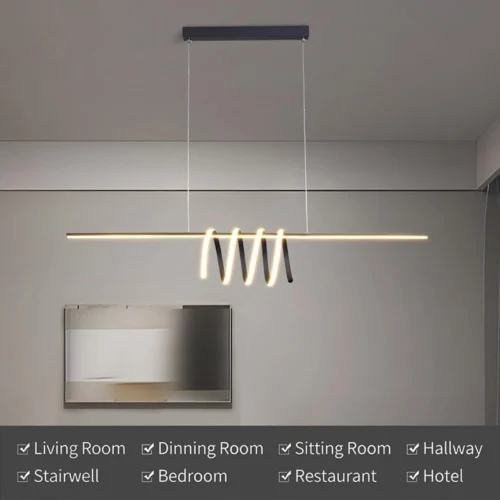 Hanging Lamp , Nordic Metal Strip Pendant Light Modern Home Dining Table Chandelier LED Tricolor Dimmable Ceiling Hanging Lamp Simplicity Office Cafe Decor Suspended Light Fixture - Image 9