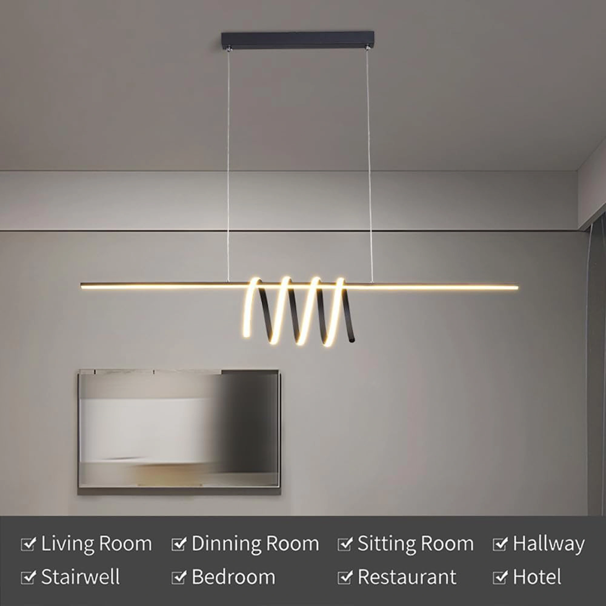Hanging Lamp , Nordic Metal Strip Pendant Light Modern Home Dining Table Chandelier LED Tricolor Dimmable Ceiling Hanging Lamp Simplicity Office Cafe Decor Suspended Light Fixture - Image 9