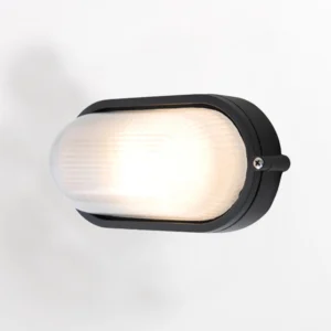 Waterproof Grid Oval Round Bulkhead Ceiling LED Light – Flush Mount Surface Light for Wall or Ceiling | Nautical Black Lamp E27 | IP54 Rated | Egylux 3022B-EGX