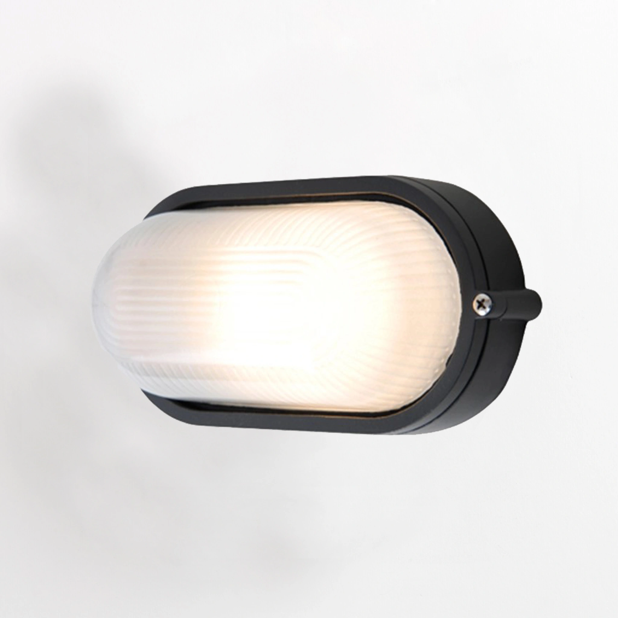 Waterproof Grid Oval Round Bulkhead Ceiling LED Light – Flush Mount Surface Light for Wall or Ceiling | Nautical Black Lamp E27 | IP54 Rated | Egylux 3022B-EGX