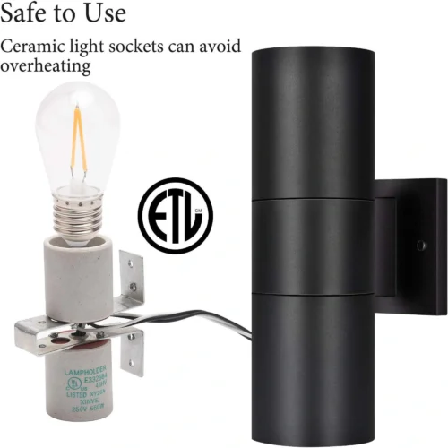 Outdoor Wall Lights,Bling Patio Exterior Wall Light Fixture, Stainless Steel IP65 Wall Mount Cylinder Design, Up Down Light Fixture for Porch, Backyard and Front Door 6033B-E27-M-EGX - Image 6