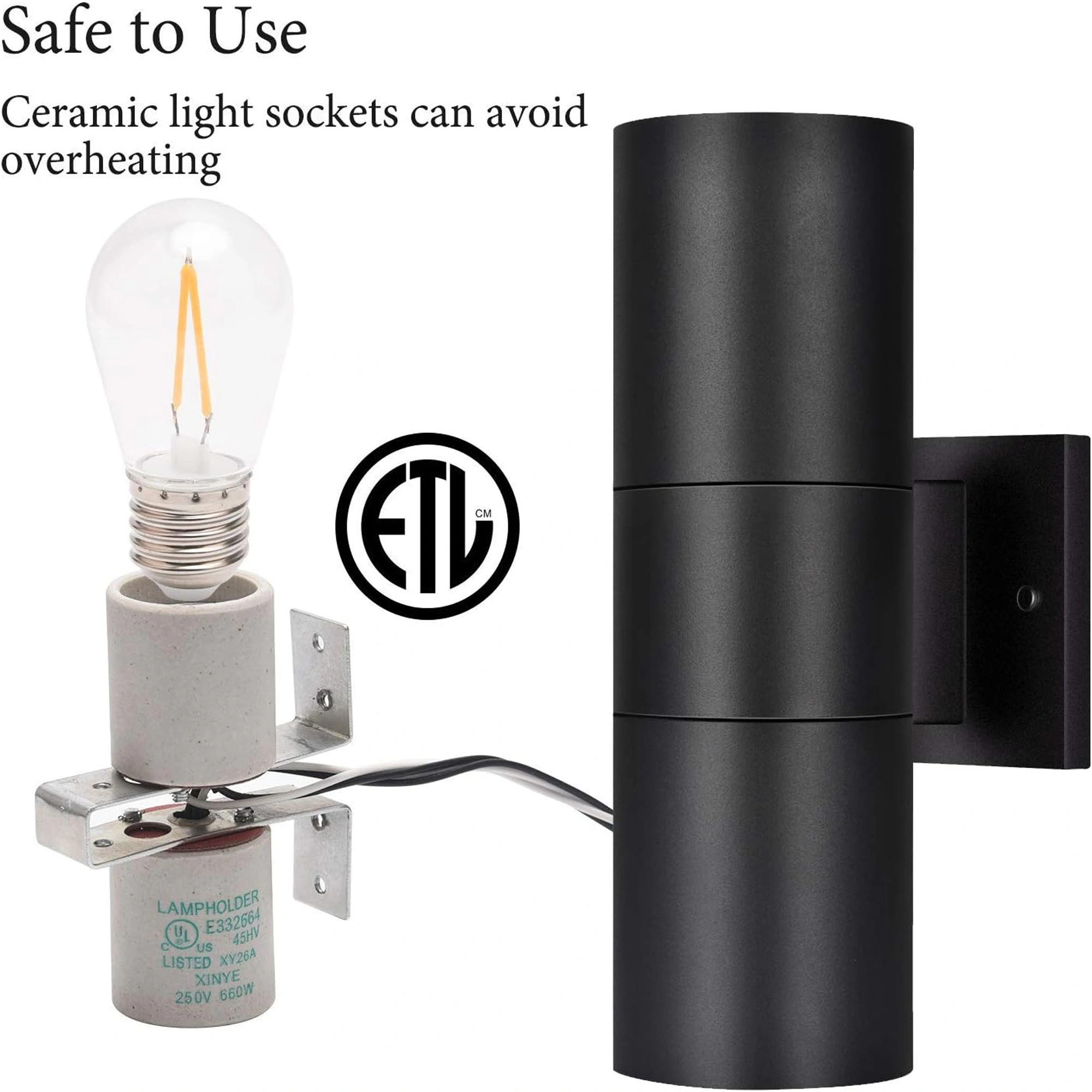 Outdoor Wall Lights,Bling Patio Exterior Wall Light Fixture, Stainless Steel IP65 Wall Mount Cylinder Design, Up Down Light Fixture for Porch, Backyard and Front Door 6033B-E27-M-EGX - Image 6