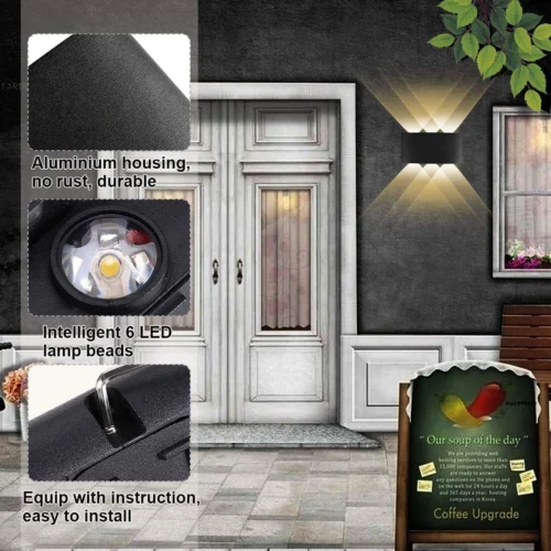 6W Waterproof Modern Wall Sconces LED Wall Light Up Down Aluminum Wall Lamp LED Indoor Outdoor for Bathroom Bedroom Living Room Porch Stairs Hotels Garden Pathway, Black 3000K B2327-BK-ELSEWEDY - Image 3