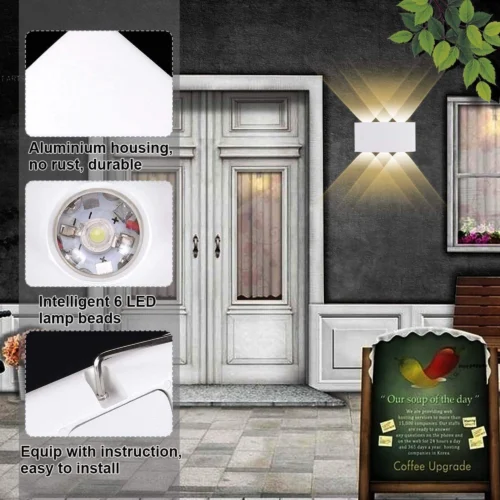 6W Waterproof Modern Wall Sconces LED Wall Light Up Down Aluminum Wall Lamp LED Indoor Outdoor for Bathroom Bedroom Living Room Porch Stairs Hotels Garden Pathway, White 3000K B2327-WH-ELSEWEDY - Image 3