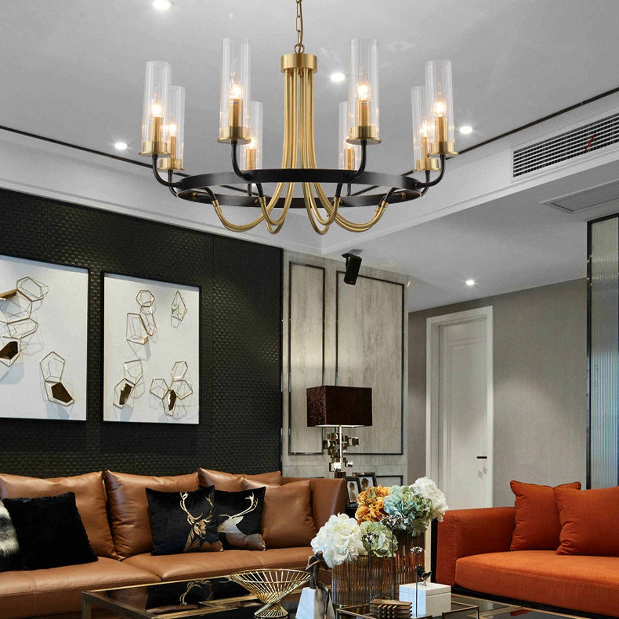 Modern Chandelier Living Room Bedroom Dining Room Model Room Villa, Hanging Light, E14 American Light Luxury Copper Chandelier Lighting, Designer Simple Glass During Lighting-Copper and Black 8 Head 7516-8-ELSEWEDY - Image 2