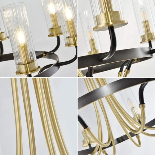 Modern Chandelier Living Room Bedroom Dining Room Model Room Villa, Hanging Light, E14 American Light Luxury Copper Chandelier Lighting, Designer Simple Glass During Lighting-Copper and Black 8 Head 7516-8-ELSEWEDY - Image 5
